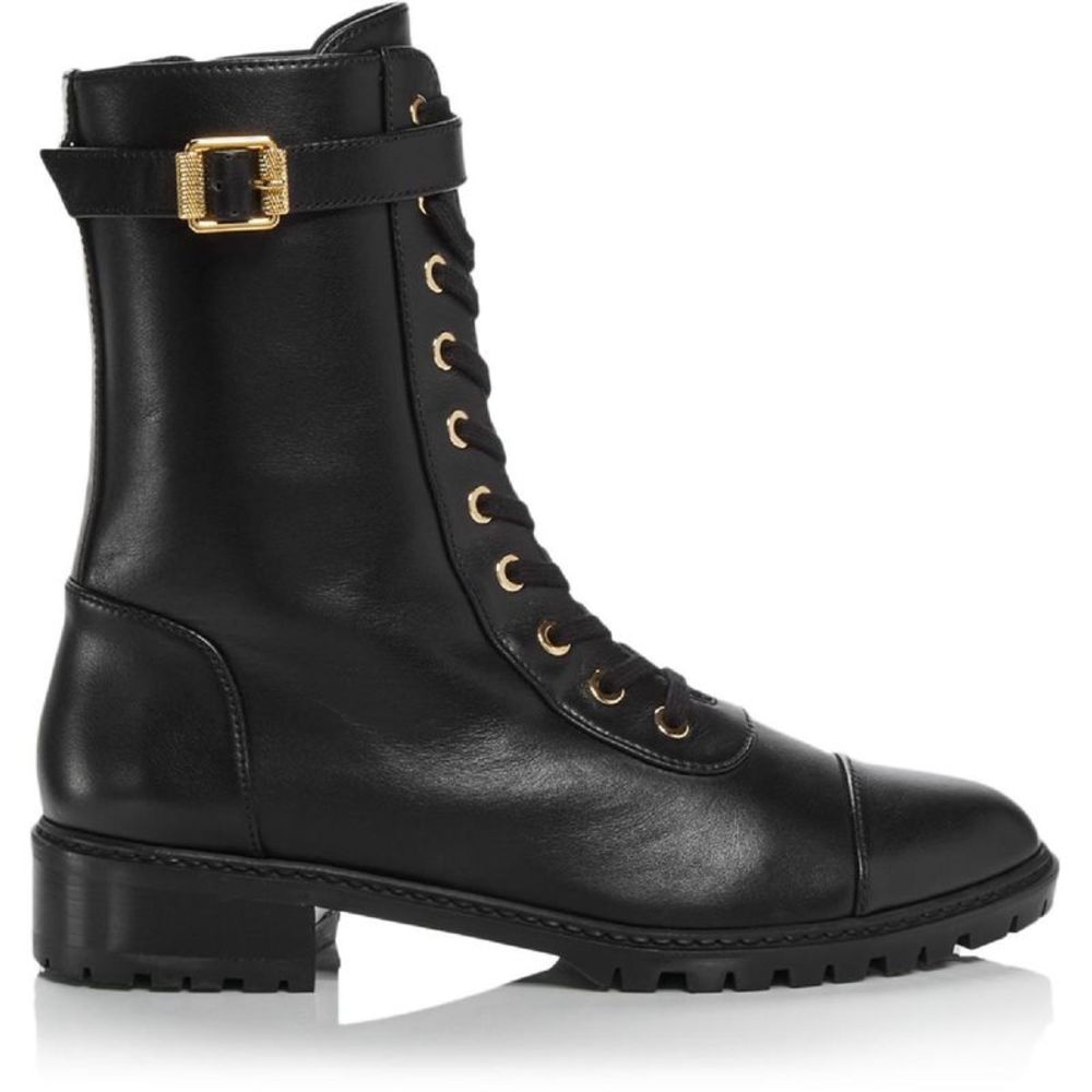 Stuart Weitzman Womens Thalia  Black Leather Combat & Lace-up Boots Shoes NWOB - Picture 2 of 6